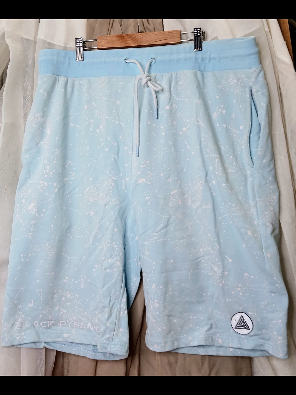 Black Pyramid Light Blue Drawstring Shorts